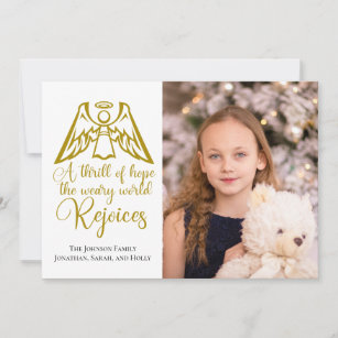Rejoice Angel Elegant Gold Family Photo Christmas Holiday Card