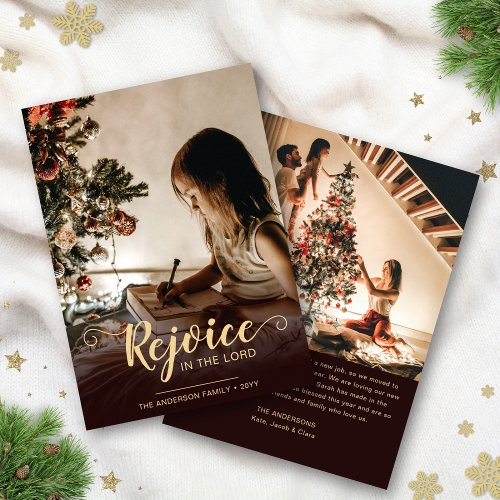 Rejoice Brown Rustic Religious Christmas Holiday Card