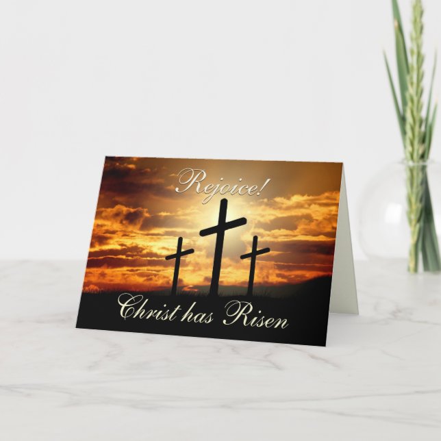 Rejoice! Christ has Risen, Easter Cross Holiday Card (Front)