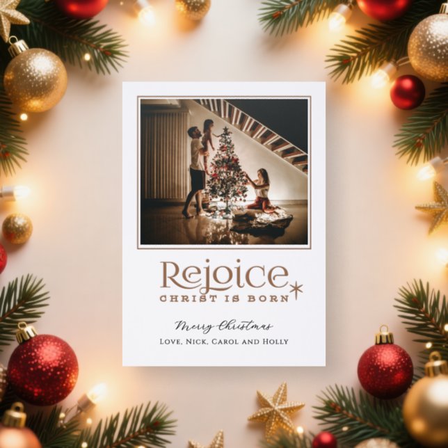 Rejoice Christ is Born Christian Christmas Letterpress Photo Cards (Insitu)