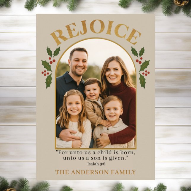 Rejoice Christian Christmas Card with Family Photo (Creator Uploaded)