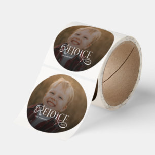 Rejoice Christian Religious Merry Christmas Photo Classic Round Sticker