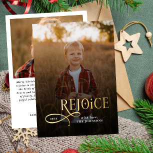 Rejoice Christian Religious Merry Christmas Photo  Foil Holiday Card