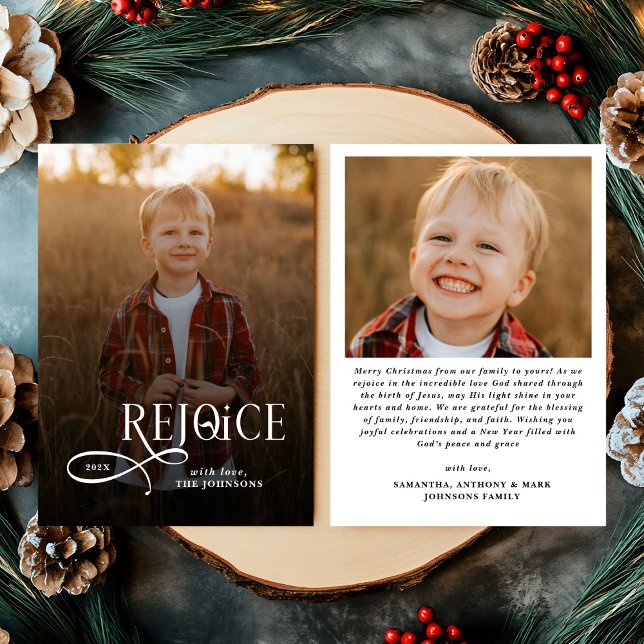 Rejoice Christian Religious Merry Christmas Photo  Holiday Card (Creator Uploaded)