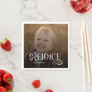 Rejoice Christian Religious Merry Christmas Photo  Napkins