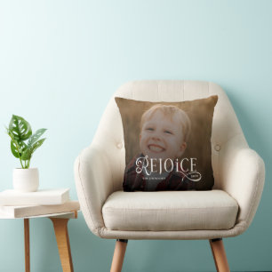 Rejoice Christian Religious Merry Christmas Photo Throw Pillow
