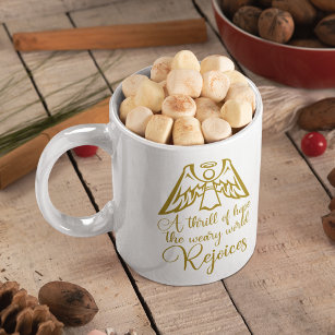 Rejoice Christmas Carol Lyrics Gold Angel Pretty Coffee Mug