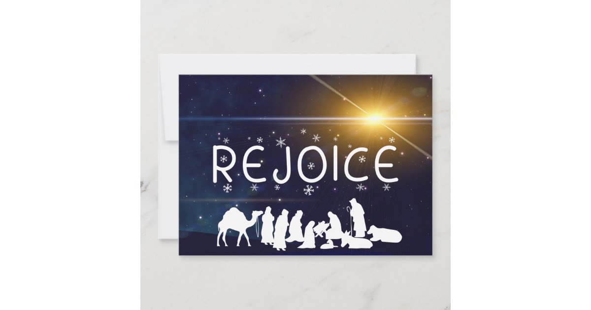 REJOICE Christmas Nativity Flat Holiday Card | Zazzle
