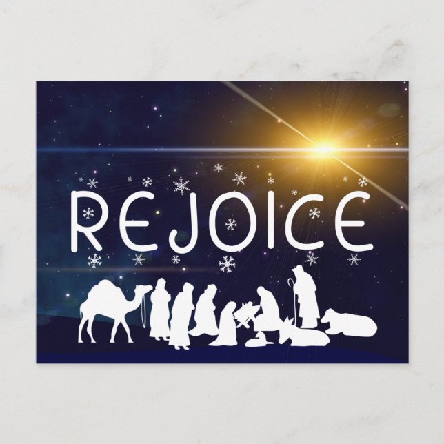 REJOICE Christmas Nativity Postcard (Front)