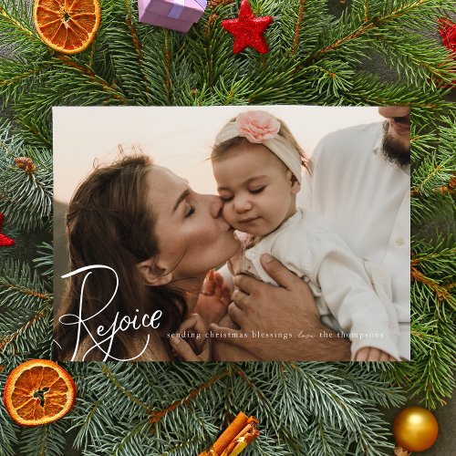 Rejoice Christmas Photo Card Simple White Holiday