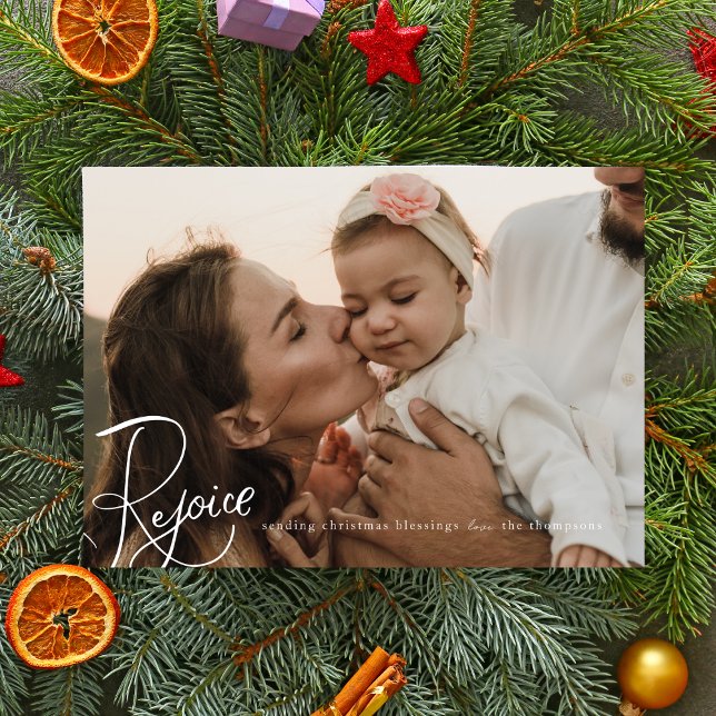 Rejoice Christmas Photo Card Simple White Holiday (Creator Uploaded)