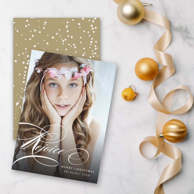 Rejoice Classic Script Religious Christmas Photo Holiday Card (Creator Uploaded)