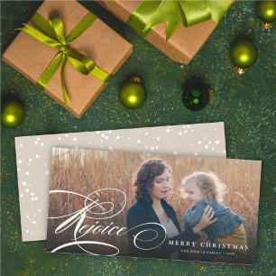 Rejoice Classic Script Religious Christmas Photo Holiday Card
