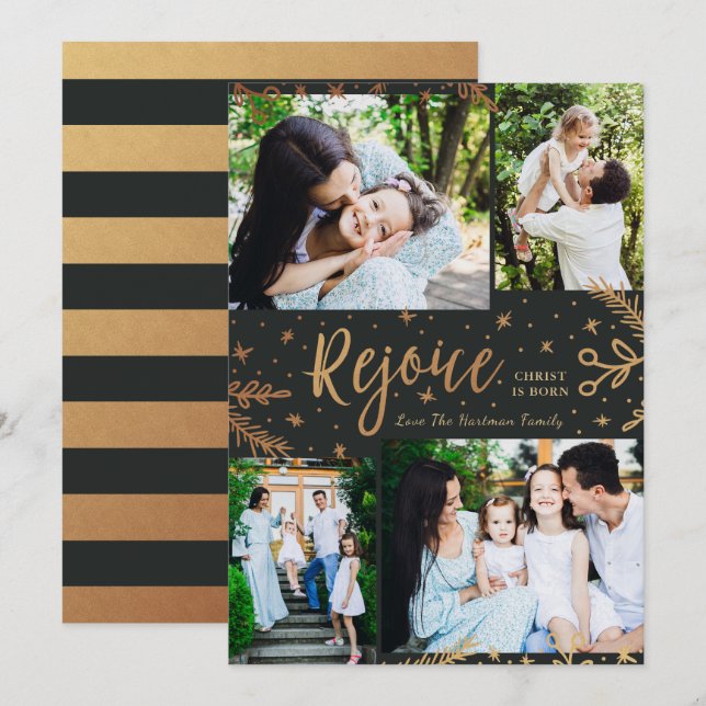 Rejoice | Collage Christmas Card | Faux Foil Black (Front/Back)
