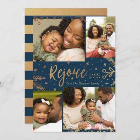 Rejoice | Collage Christmas Card | Faux Foil Blue