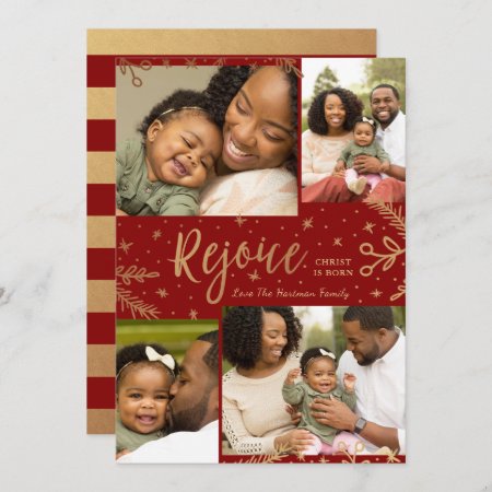 Rejoice | Collage Christmas Card | Faux Foil Red