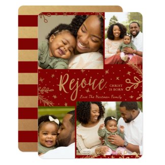 Rejoice | Collage Christmas Card | Faux Foil | Red