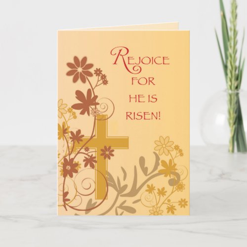 Rejoice Easter Cross Swirls Flowers  Leaves Holiday Card