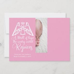Rejoice Elegant Baby Girl Photo Pink Christmas Holiday Card