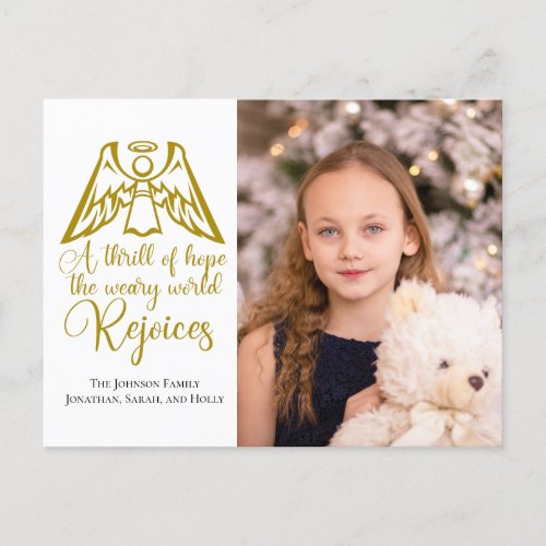 Rejoice Elegant Family Photo Gold Angel Christmas Postcard