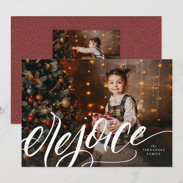 Rejoice elegant handlettered religious Christmas Holiday Card (Front/Back)