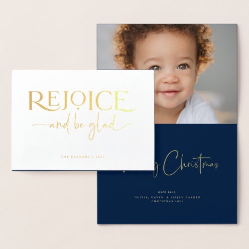 Rejoice  Elegant Religious Christmas Photo Inside Foil Card