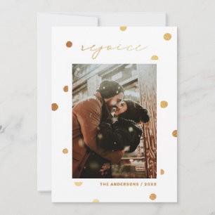 Rejoice. Gold polka dots religious Christmas Holiday Card