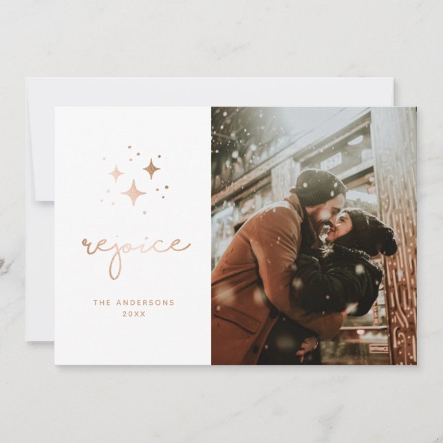 Rejoice. Gold religious Christmas script photo Hol Holiday Card (Front)