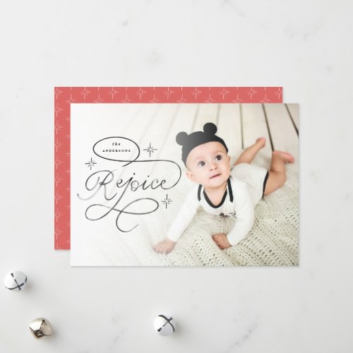 Rejoice Hand Lettered Stars Christmas Photo Holiday Card