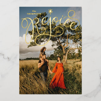 Rejoice Hand Lettering Foil Holiday Card
