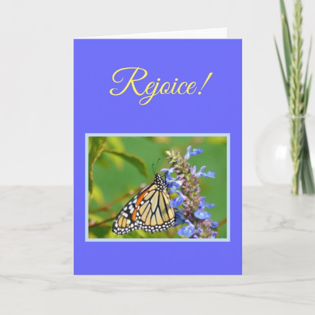 REJOICE!  HE IS RISEN! HAPPY EASTER/BUTTERFLY HOLIDAY CARD (Front)