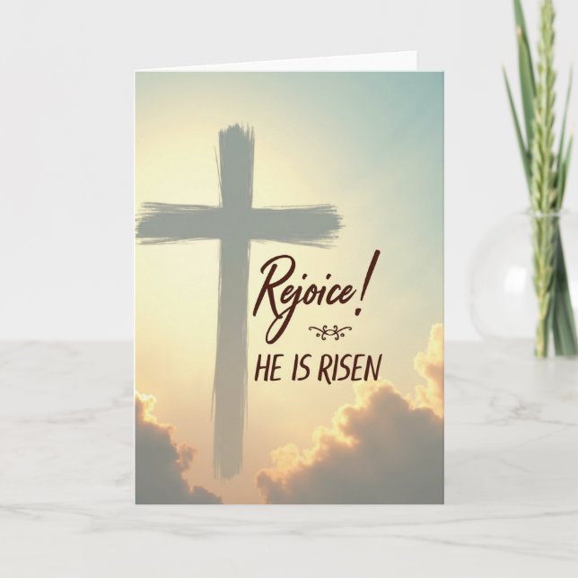 Rejoice He Is Risen Sky Cross Card (Front)