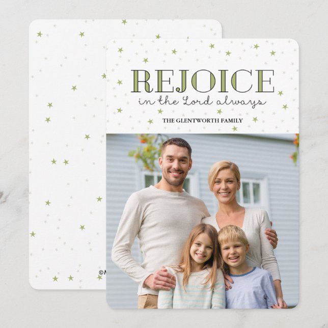 Rejoice Holiday Christmas Photo Flat Card (Front/Back)