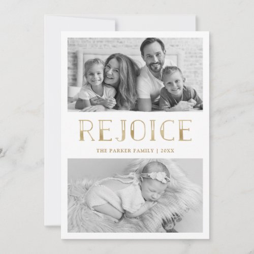 Rejoice in Gold  Multi Photo Christmas Holiday Card