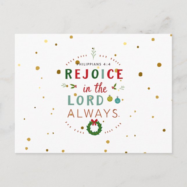 Rejoice In The Lord Always Christmas Postcard (Front)