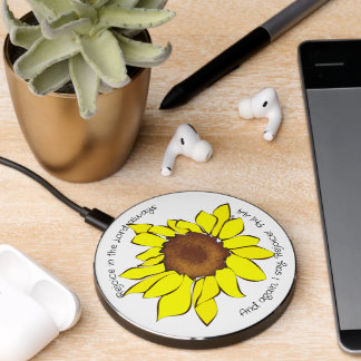 Rejoice in the Lord Always Sunflower Inspirational Wireless Charger