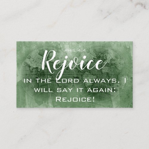 Rejoice in the Lord Bible Verse World Map Business Card