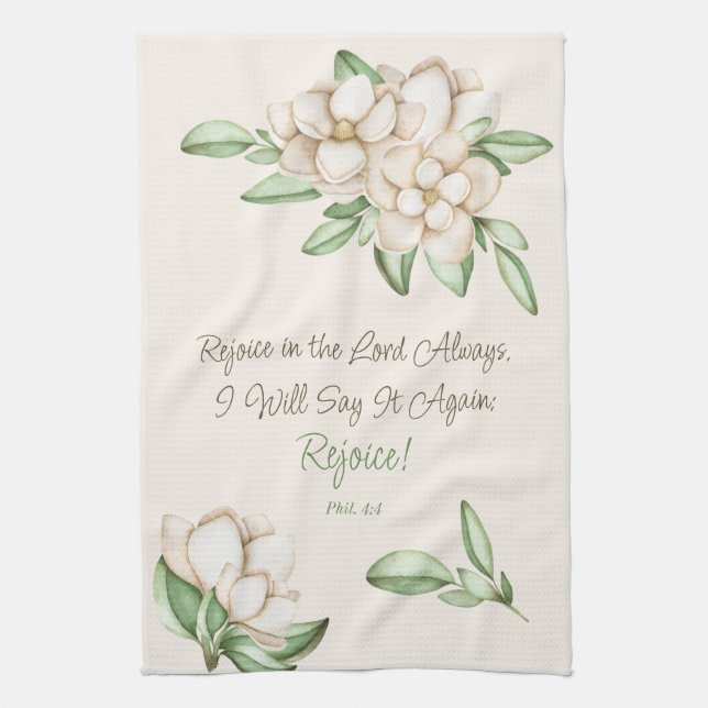 Rejoice in the Lord Inspirational Faith Scripture Kitchen Towel (Vertical)