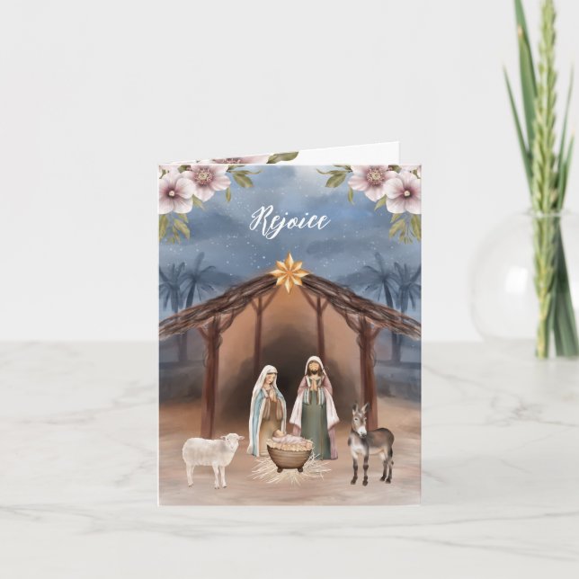Rejoice Jesus Nativity Christian Photo Christmas Holiday Card (Front)