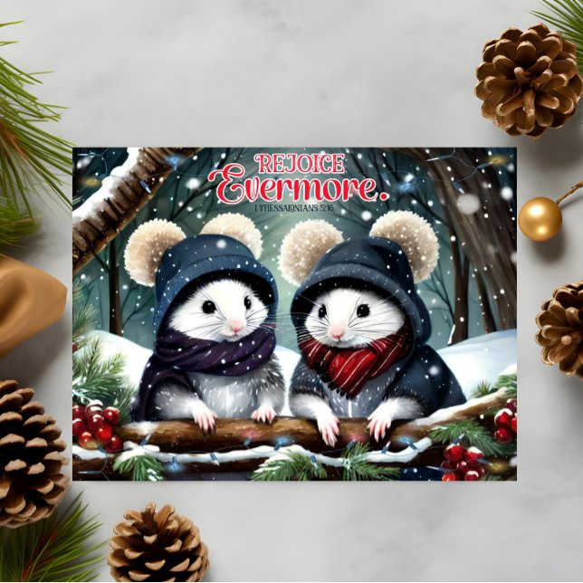 Rejoice KJV Bible Cute Christmas Mice Christian  Holiday Card (Creator Uploaded)