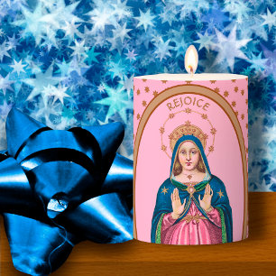 Rejoice! (Latin: Gaudete!) Upper Torso BVM 3"x4" Pillar Candle