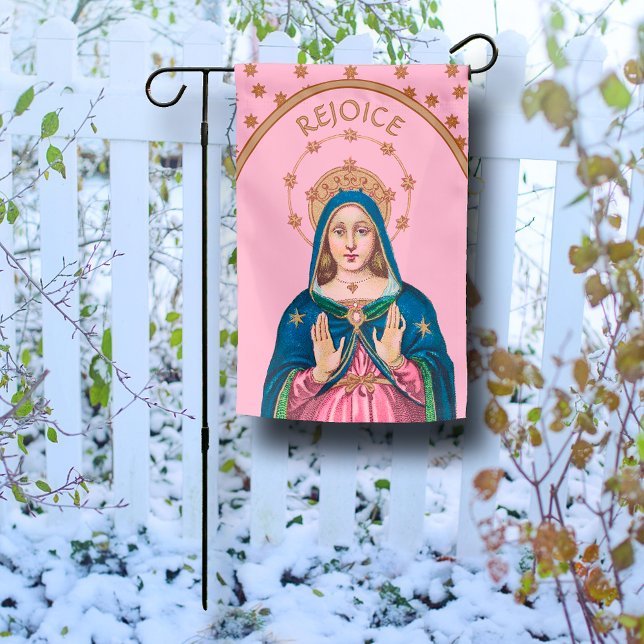 Rejoice! (Latin: Gaudete!) Upper Torso BVM Advent Garden Flag (Creator Uploaded)