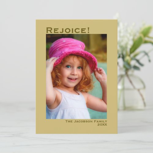 Rejoice Minimalist Gold Photo Christmas Holiday Card