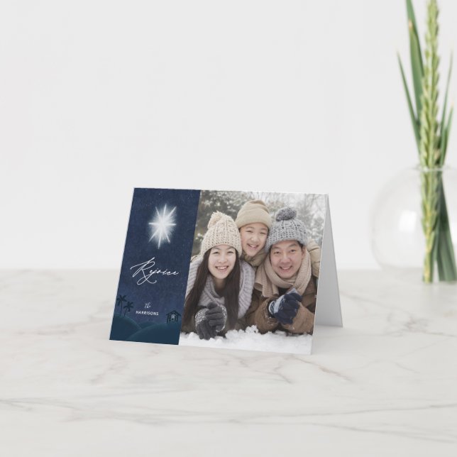 Rejoice Nativity Religious Christmas Photo Card (Front)