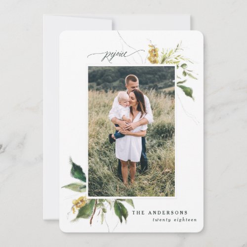 Rejoice painted floral photo holiday card