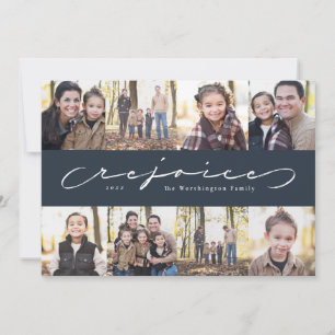 Rejoice photo collage navy Christmas card