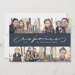 Rejoice photo collage navy Christmas card