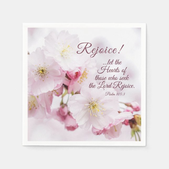 Rejoice Psalm 105:3 Cherry Blossoms Spring Easter  Napkins (Front)