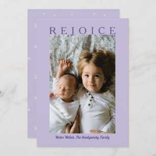 Rejoice Purple Lavender Christmas Custom Photo Holiday Card