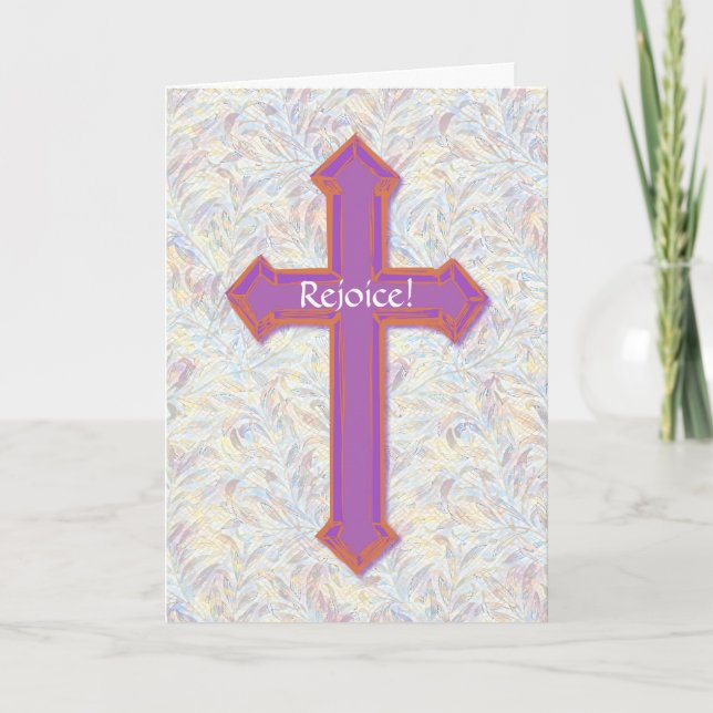 Rejoice Purple Rustic Cross Faith Easter Card (Front)